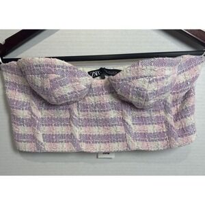 Zara‎ NWT Tweed Bustier Corset Crop Top in Pink and White - Size S